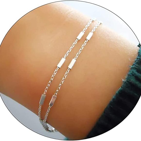Women Dainty Layered Herringbone Twisted Rope Chain Bracelets Set Layering Dot C